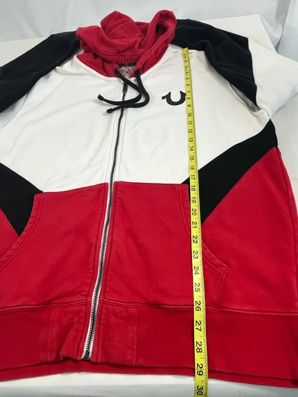 2XL True Religion Chevron Zip Hoodie Red White Black Colorblock Jacket
